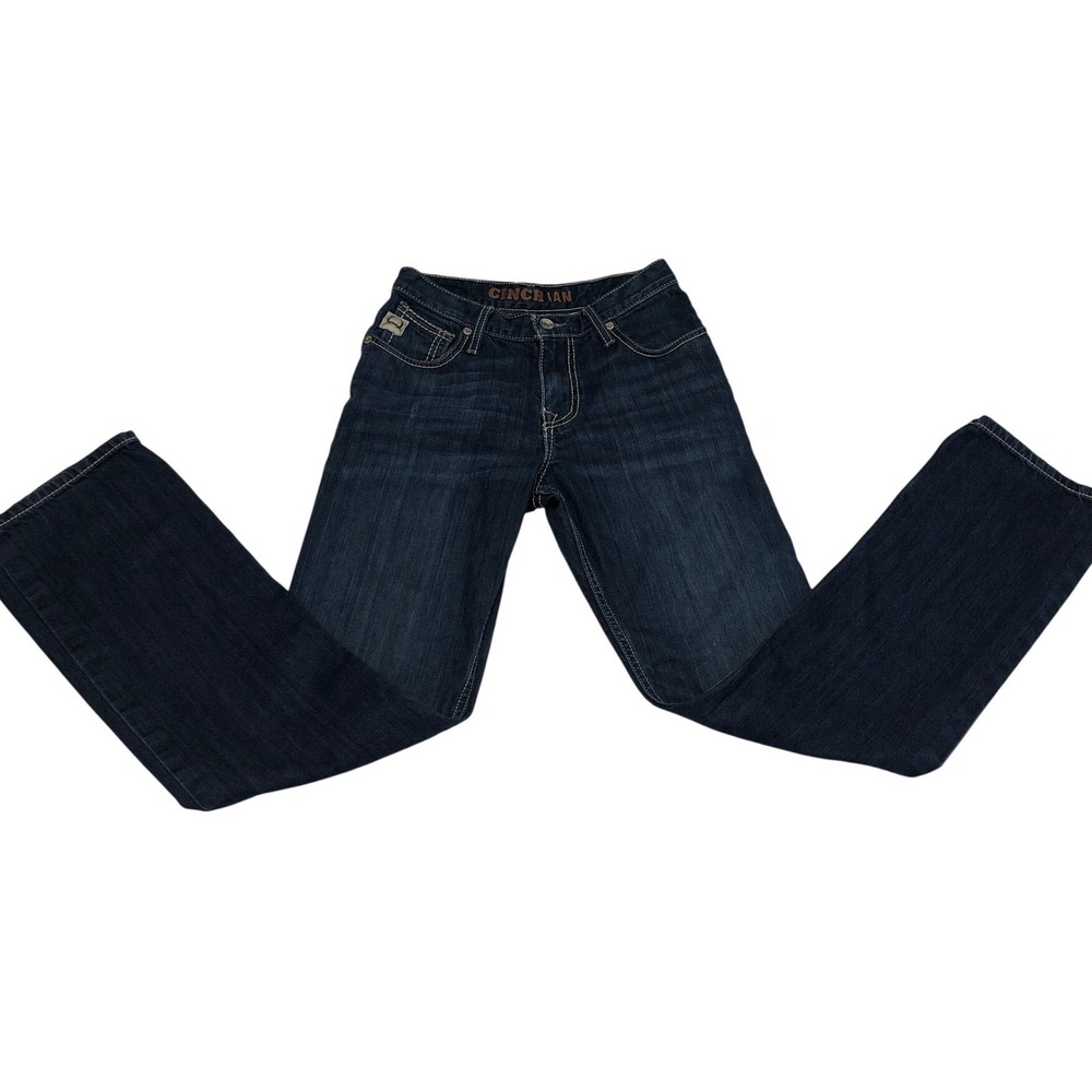 Cinch Ian Mens Slim Bootcut Jeans Dark Wash 28x32 Western Denim Heavy Stitch